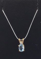 14KY Dainty Blue Topaz + Diamond Pendant P363