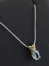 14KY Dainty Blue Topaz + Diamond Pendant P363