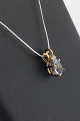 14KY Dainty Blue Topaz + Diamond Pendant P363