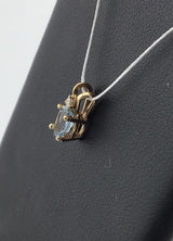 14KY Dainty Blue Topaz + Diamond Pendant P363