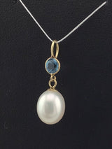 14KY Blue Topaz + Pearl Pendant P367