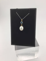 14KY Blue Topaz + Pearl Pendant P367