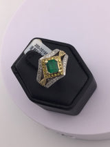 14KWY 2 Tone Emerald and Diamond Ring R114