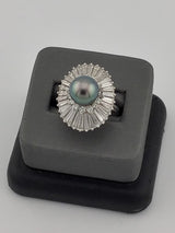 Platinum Tahitian Black Pearl Diamond Ring R212