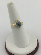 14KY Blue Topaz + Diamond Ring R283
