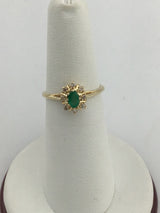 14KY Diamonds + Emerald Ring R303