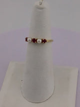 18KY Ruby+Pearl Ring R348