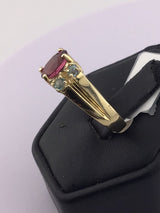 14KY Garnet+Green Diamond Ring R349