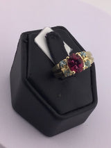 14KY Garnet+Green Diamond Ring R349