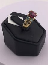 14KY Garnet+Green Diamond Ring R349