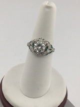 Platinum Vintage Diamond + Emerald Ring R379