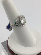 Platinum Vintage Diamond + Emerald Ring R379