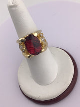 14KY Garnet+Diamond Custom Ring R384