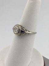 18KW Vintage Diamond+Sapphire Ring R428