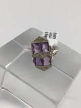 14KW Vintage Amethyst+Diamond Ring R447