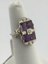 14KW Vintage Amethyst+Diamond Ring R447