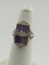 14KW Vintage Amethyst+Diamond Ring R447