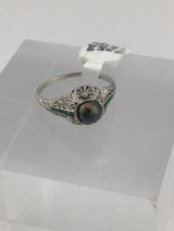10KW Vintage Diamond+Emerald+Tahitian pearl Ring R450