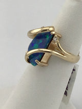 14KY Black Opal + Diamond Ring R472