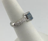14KW Blue Topaz+Diamond Ring R484