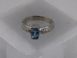 14KW Blue Topaz+Diamond Ring R484