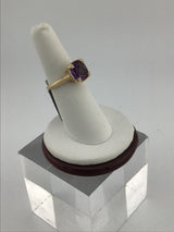 14KY Checkerd Board Amethyst + Diamond Ring R499