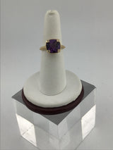 14KY Checkerd Board Amethyst + Diamond Ring R499