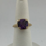 14KY Checkerd board cut Amethyst + Diamond Ring R499