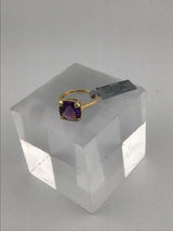 14KY Checkerd Board Amethyst + Diamond Ring R499