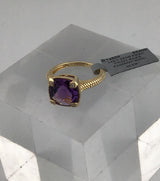 14KY Checkerd board cut Amethyst + Diamond Ring R499